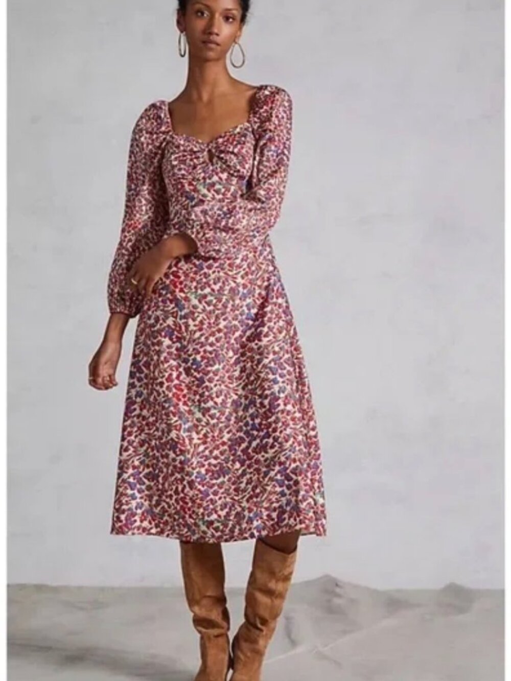 SACHIN BABI x ANTHROPOLOGIE Floral Midi Dress, Red Multi, 10 (US) $230